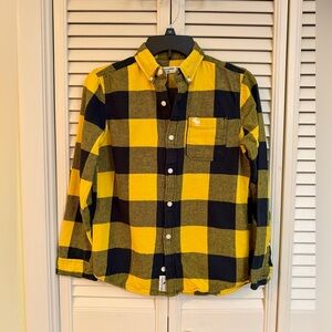 ABERCROMBIE KIDS,BOYS LONG SLEEVE FLANNEL SHIRT IN YELLOW/BLACK PLAID.SIZE 11/12
